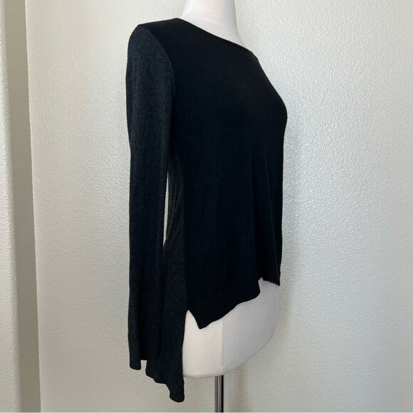 Eileen Fisher black gray contrast high low sweater long sleeve tee - Picture 2 of 5